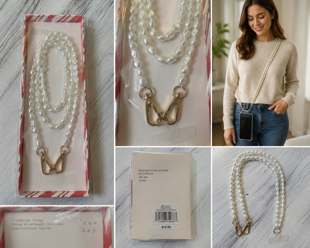Pearl Beaded Crossbody Phone Strap with Gold Hardware – NEW